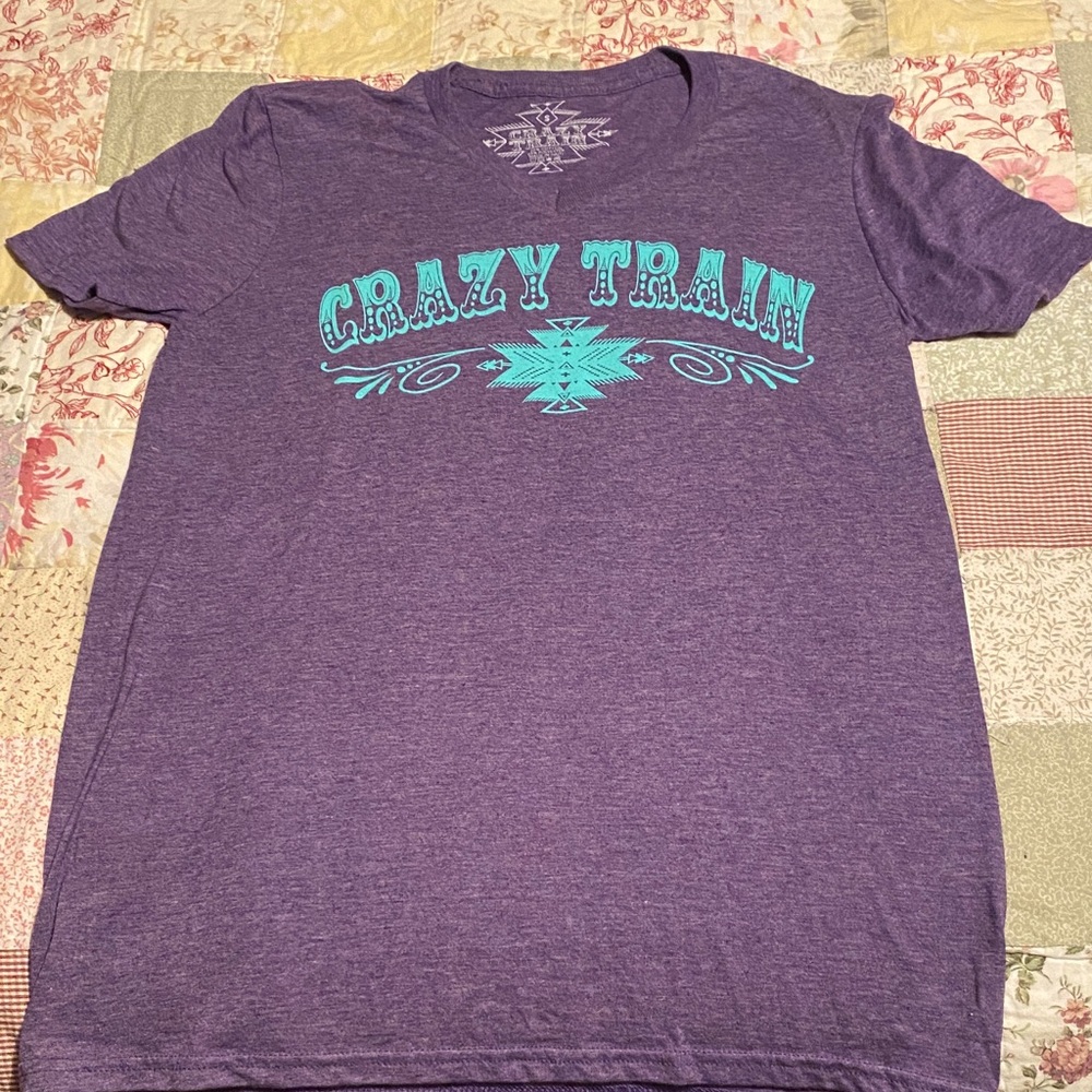 Crazy Train Purple and Teal Graphic Tee Small